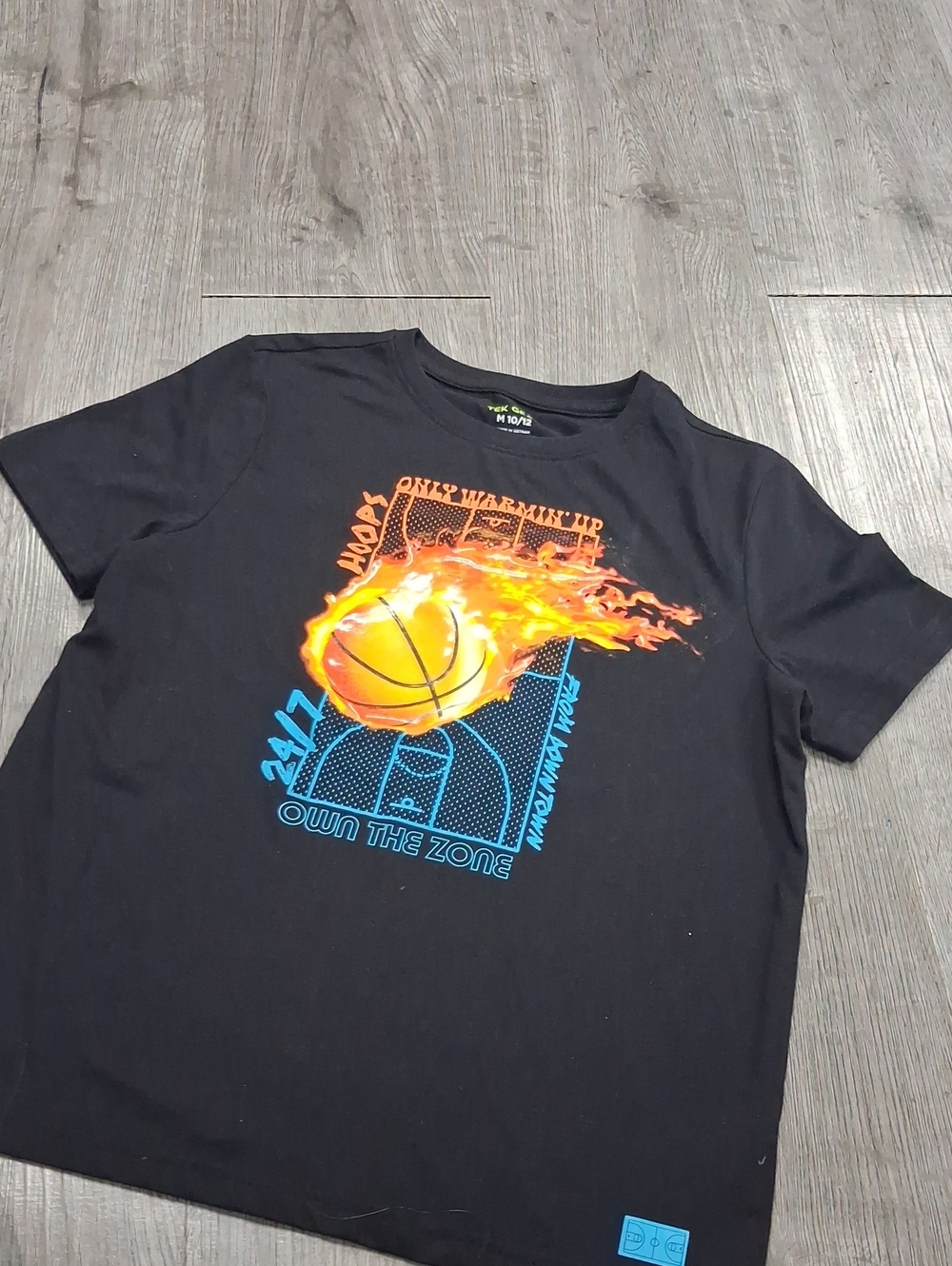 tek gear Black Tee with Flaming Basketball Graphic